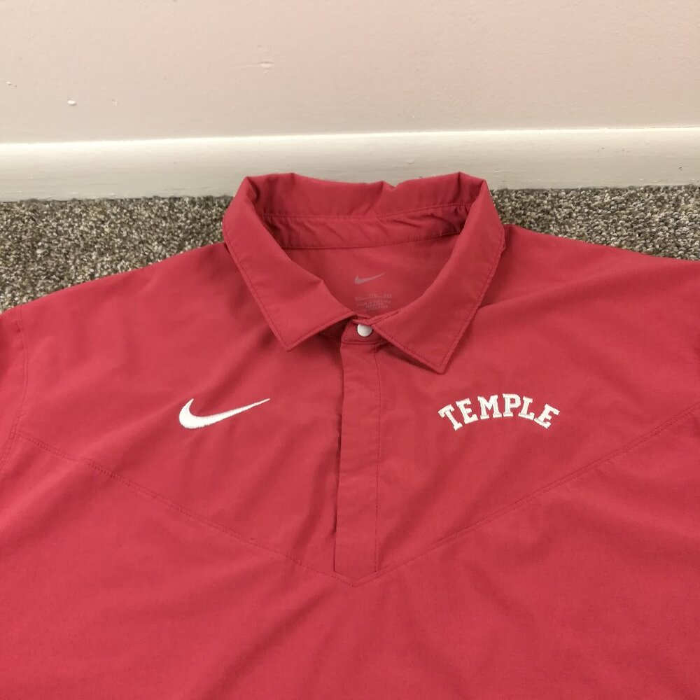 2022 Temple Owls Polo Shirt Nike Dri Fit Snap Button Performance Red Mens 2XL